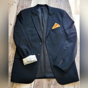 44R Men's Riley Blazer Charcoal Gray Striped Wool Blend 2 Button Sport Coat